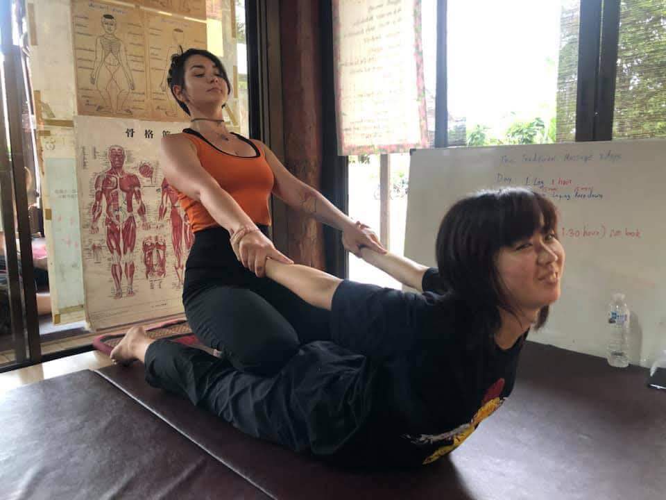 sports massage stretching of a student